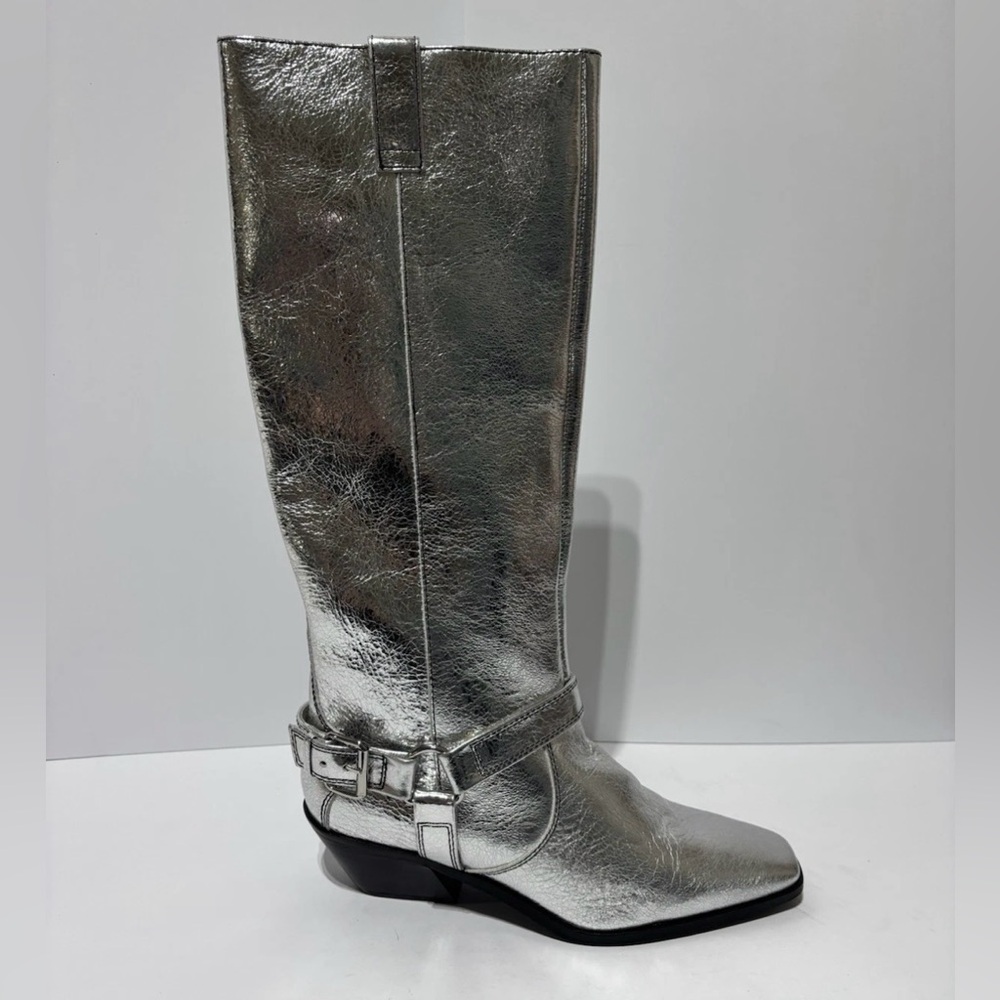 Caverley Women’s Milly, Silver Crinkle Tall Boots, Size EUR 41, US 11 M